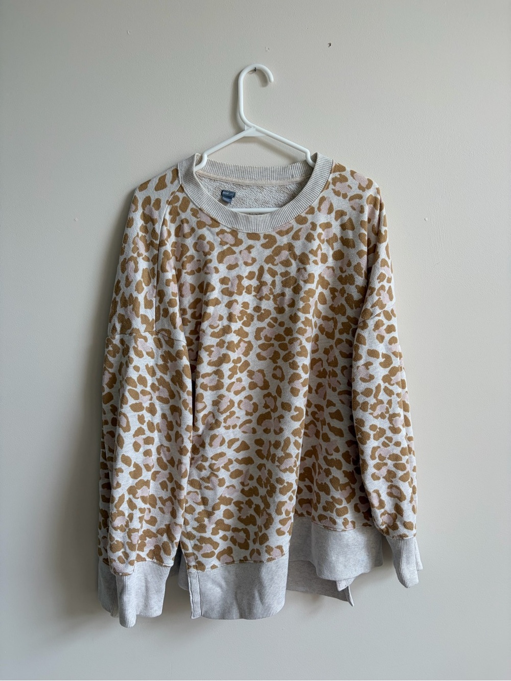 Aerie Leopard Print Crewneck Sweater in Tan and Cream